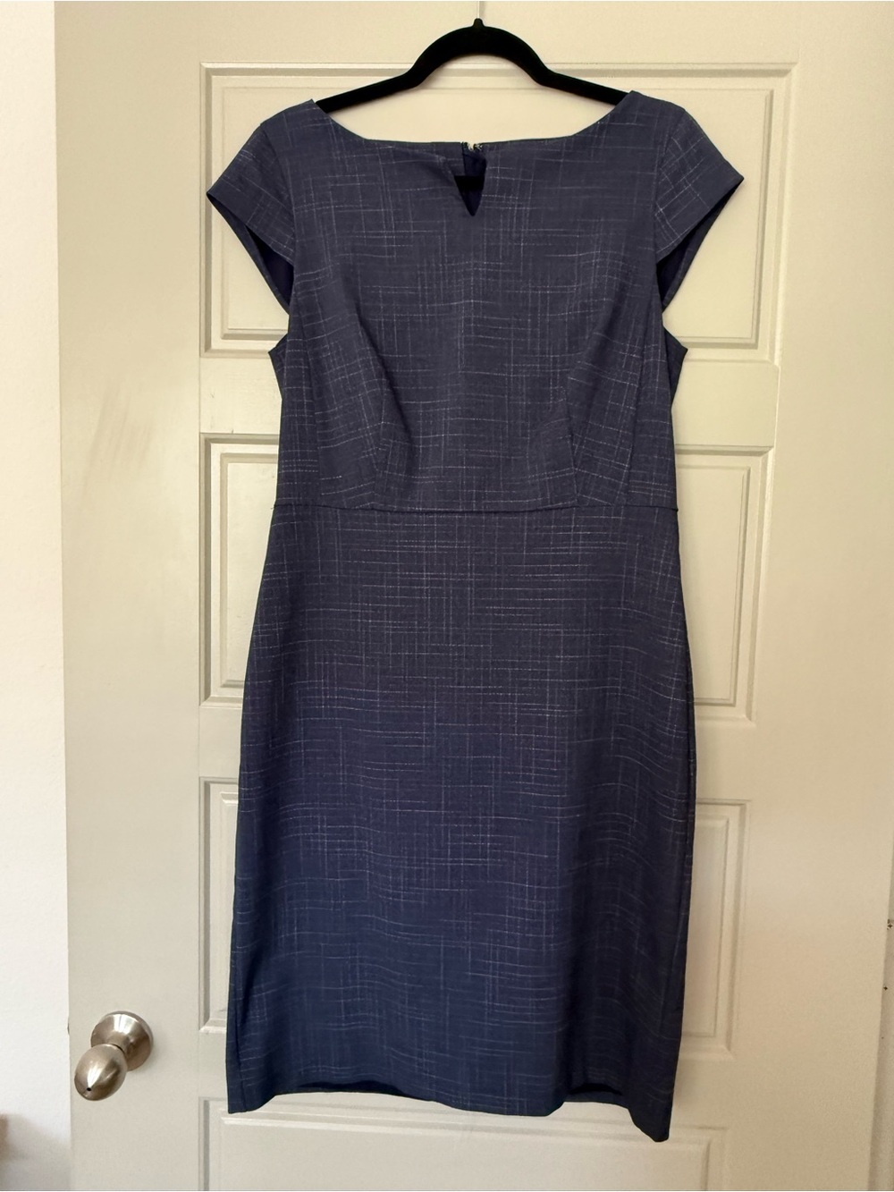 Ann Taylor Navy Sheath Dress with Subtle Crosshatch Texture